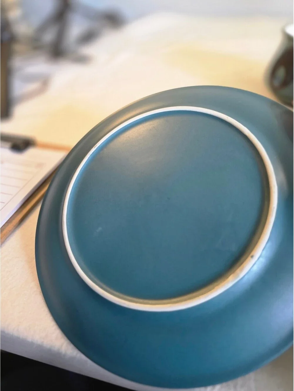 Vintage Jonas Roberts Stoneware Teal Blue Cup Saucer Set of 2 Mid Century